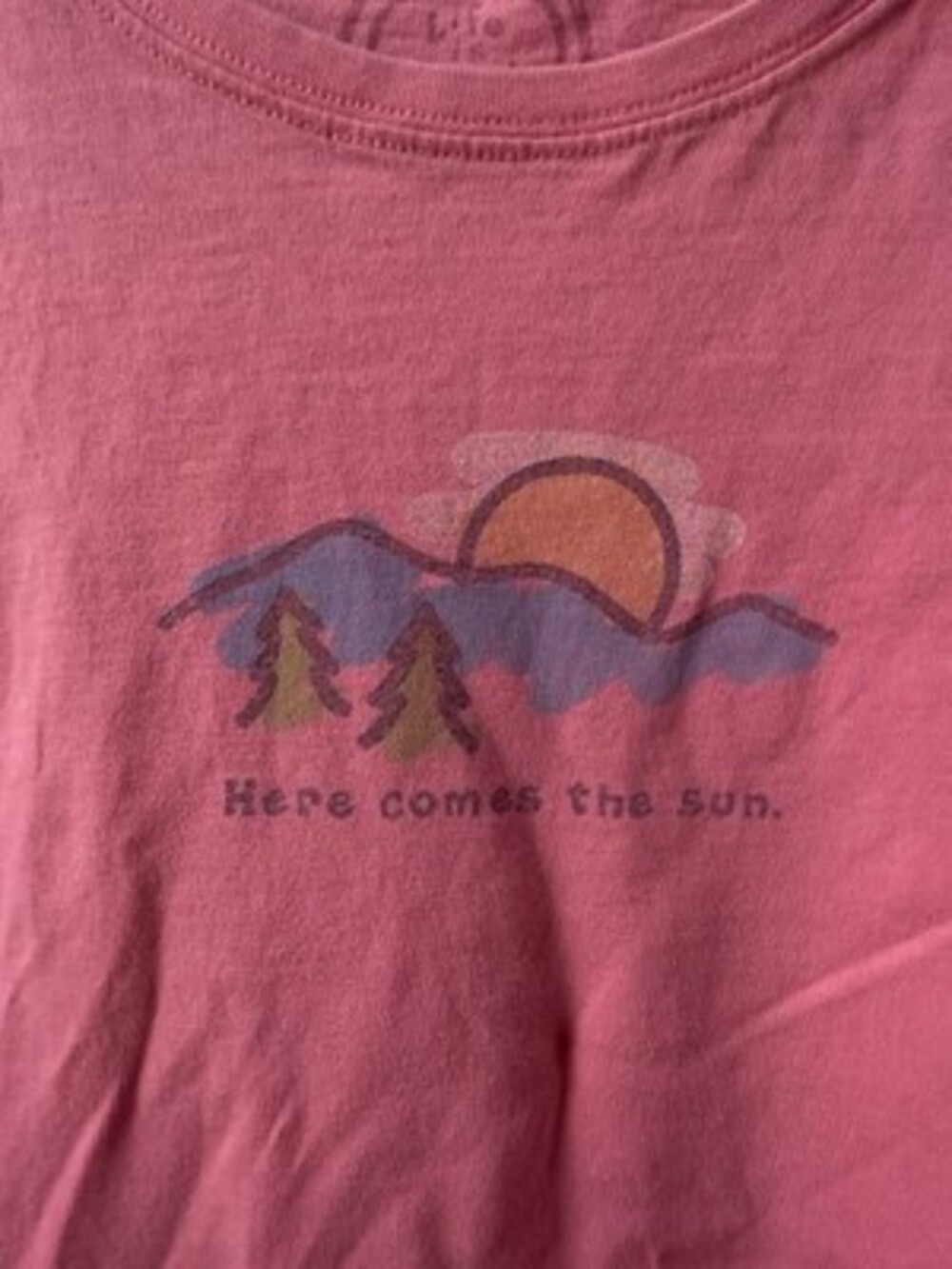 Life is Good Crusher T-Shirt Top Women Small Pink Here Comes The Sun Cotton - Picture 3 of 7